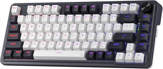 Redragon K673 PRO 75% Wireless Gasket RGB Gaming Keyboard, 3-Modes 81 Keys Compact Mechanical Keyboard Hot-Swap Socket, Dedicated Knob Control and Sound Absorbing Pads, Linear Red Switch