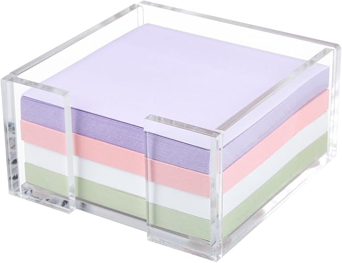 Acrylic Sticky Note Holder, 3 x 3 Crystal Clear Acrylic Notepad Holder Sticky Note Dispenser for Dorm Room and Office Desk Organizer