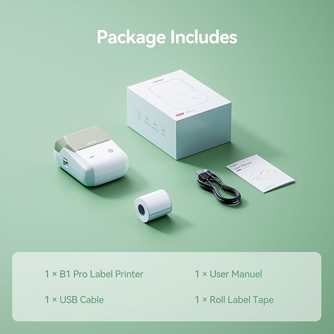 NIIMBOT B1Pro Label Maker, 300DPI HD Sticker Printer for Photo, Green | Red&Black Dual-Color Label Printer for Stores, Small Business, Built-in a Roll of Label(2 x 1.2 inches-White)