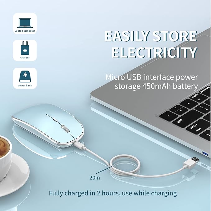 Wireless Mouse Chargeable Portable Silent USB and Type-C Dual Mode Wireless Mouse 3 Adjustable DPI for Laptop, Mac, Mac, Android, PC (Q23S Black) (Blue)