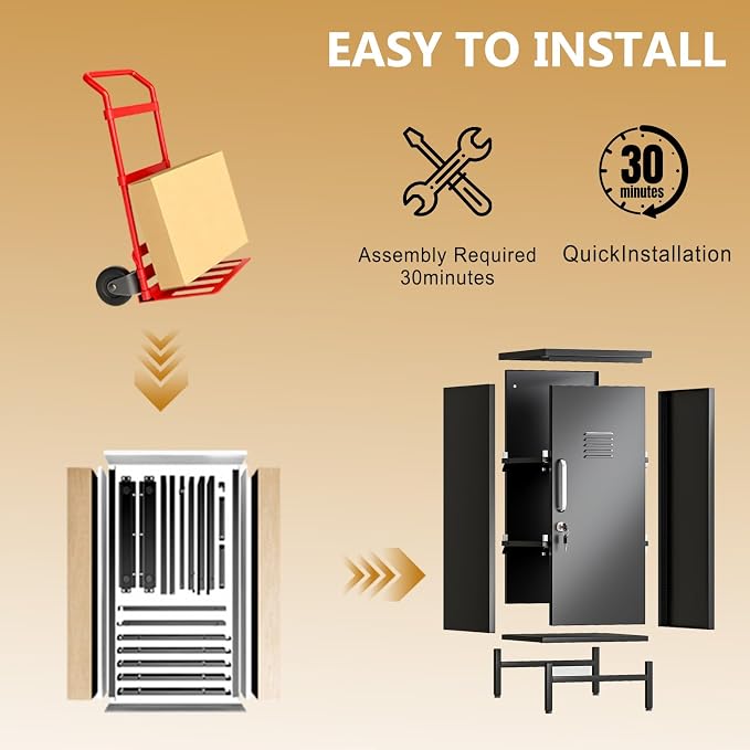 Metal Storage Locker,35.4" H Home Office Storage Lockers for Employees with 1 Locking Door ＆ 2 Adjustable Shelves,File Storage Cabinets forGarage, School, Office, Gym (Black)