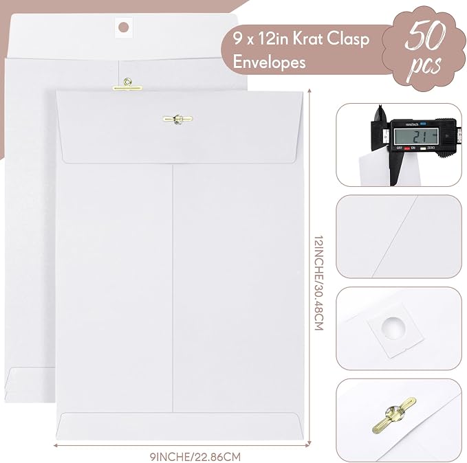 Teling 50 Pcs Manilla Clasp Envelopes Kraft Closure | Metal Clasp Secure Closure, Reinforced Flap, Small Catalog for Documents Mailing Files, Office School Business Home