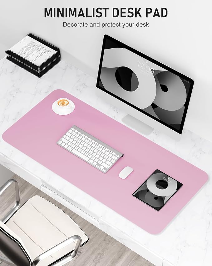 Desk Pad, 23.6" x 13.8" PU Leather Non-Slip Desk Mat Large Mouse Pad for Desktop, Waterproof Laptop Computer Writing Mat for Office, Home, Work, Gaming, Pink