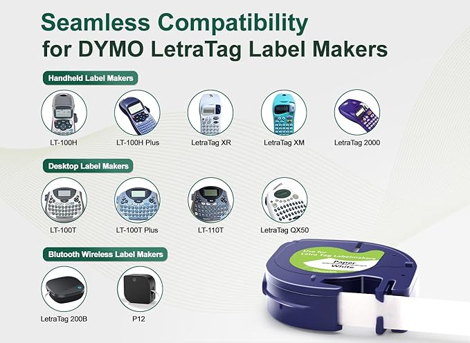 UNOKA Compatible for Dymo Letra Tag Label Maker Refills 1/2 x 13, 12mm x 4m White Paper Tape 91330 10697 S0721510 for Dynamo LetraTag LT-100H LT-100T QX50 200B XR XM 2000, 3 Pack