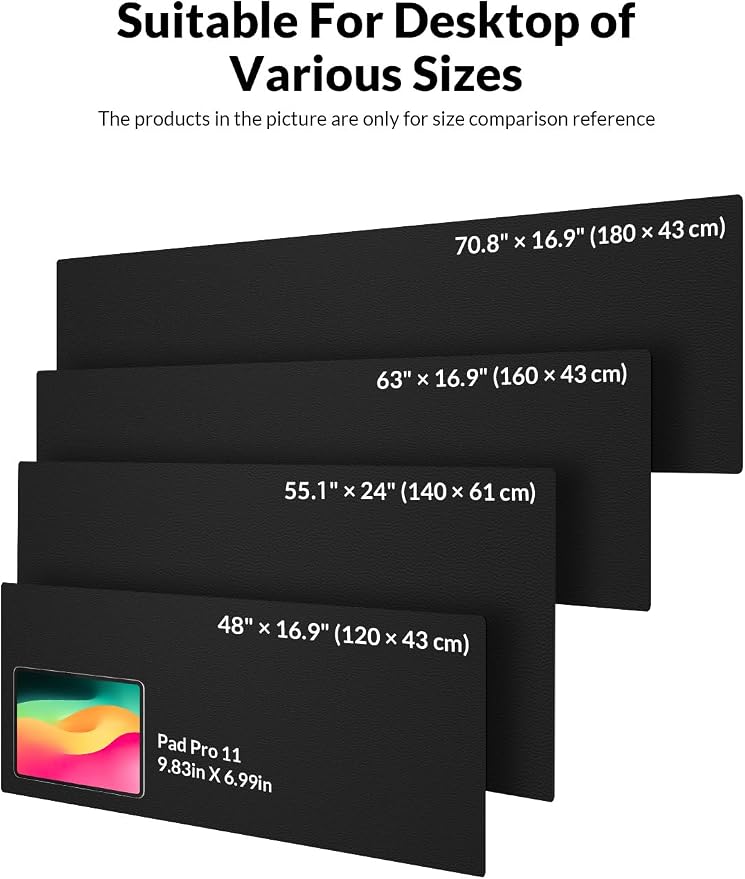 Leather Desk Mat 55" x 24", Non-Slip Waterproof PU Leather Desk Pad Protector, Large Mouse Pad & Writing Mat for Office, Home, Laptop and Keyboard, Black