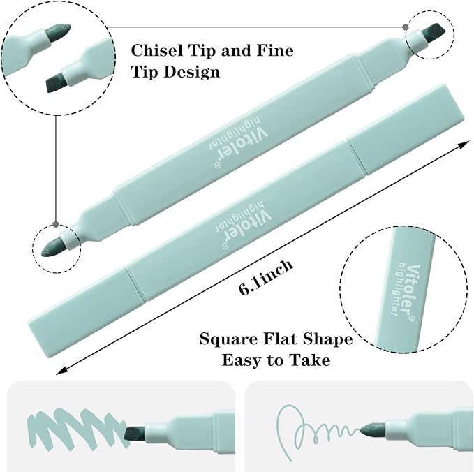 Vitoler 8pcs Aesthetic Highlighters, Chisel & Fine Tips Bible Highlighters | For teachers, For nurses, For women, For bibles, For markers, Aesthetic, For journaling, For office, For School Supplies
