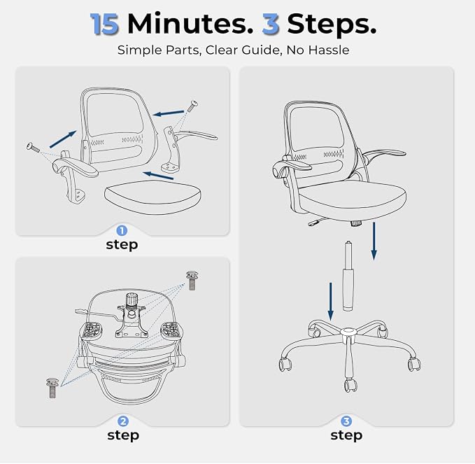 amseatec Mesh Office Chair, Ergonomic Home Office Chair with Flip-Up Arms | Breathable Mesh Back & 3" cushion. BIFMA Certified. 90-110° Rocking. Supports 300 lbs.