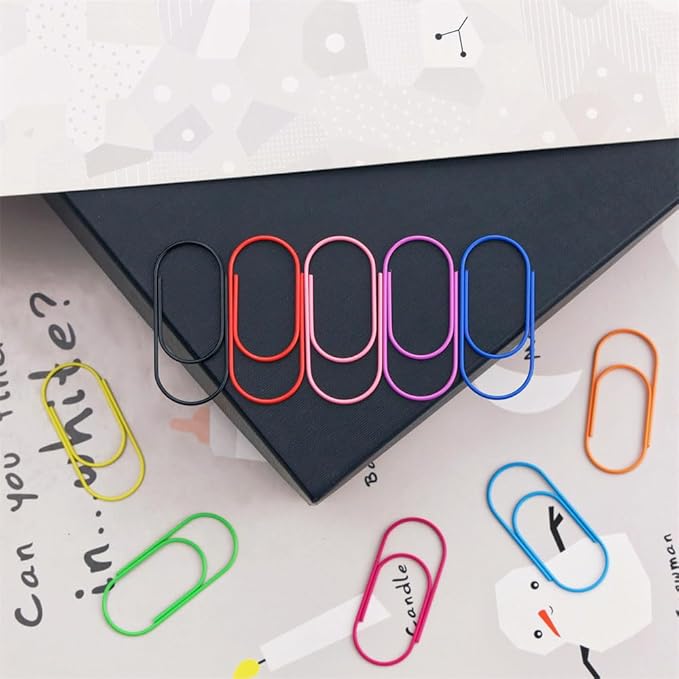 OWLFAVO 100pcs 2 inch Jumbo Paper Clips with Storage Box, 10 Colors, Funny Cute Paperclips Bookmarks Planner Clips for Fun Office Supplies School Gifts Wedding Decoration