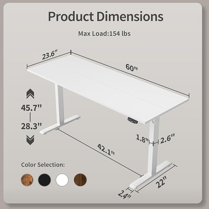 Agilestic 60 * 24 Inch Height Adjustable Electric Standing Desk, White | Sit Stand Up Computer Desk, Memory Presets, Stable Steel Frame,154 lbs, Easy Assembly, Splice Board, Home Office, Studying