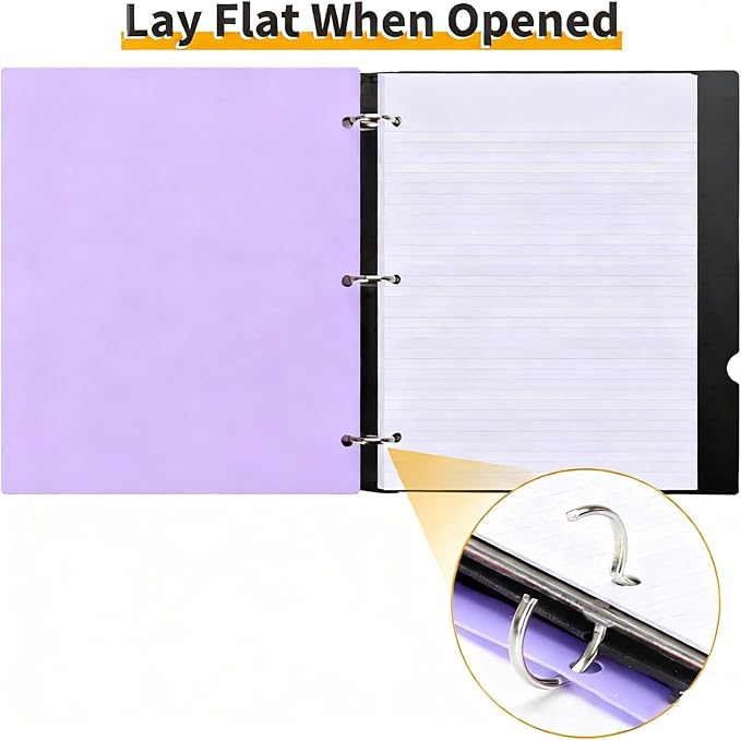 360° Pivotable 3 Ring Binder, Soft 1 inch Binders 3 Ring, Flexible Thin Soft Three Ring Binder Fits 8.5" x 11", for Home, School and Office-Purple