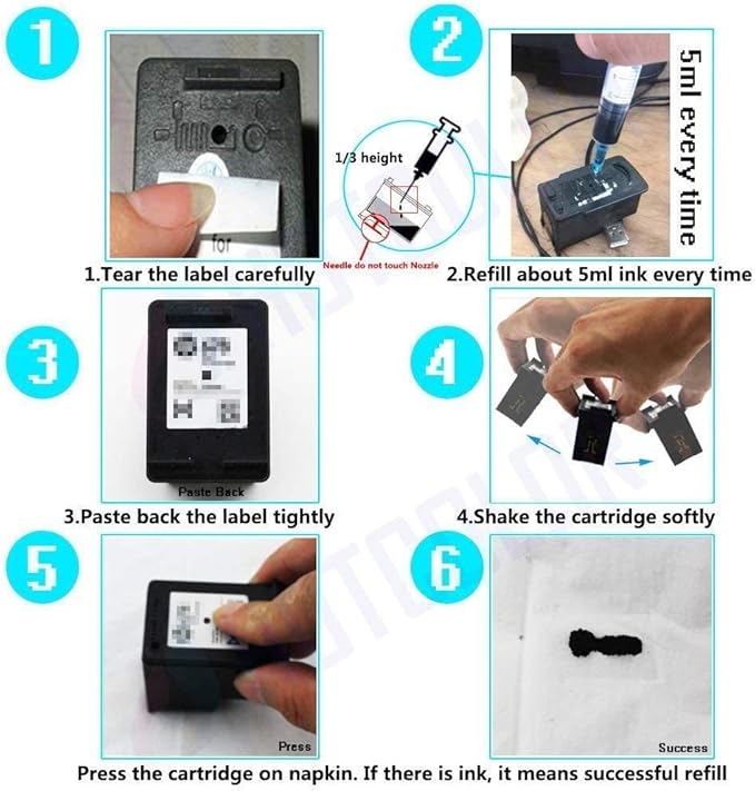 4 Color Ink Refill kit for HP 950 951 932 933 60 61 952 902 901 62 63 21 22 920 940 934 564 711 970 971 94 95 96 Ink Cartridge (2 Black 1 Cyan 1 Magenta 1 Yellow) 100ML x5 Bottle with Syringe