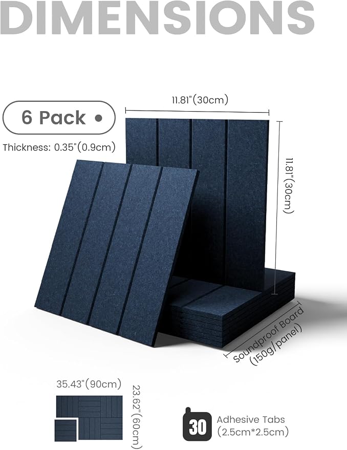 Fluxynara 36" x 24" Large Felt Bulletin Board, Carbon Blue | 6 Pack Cork Board Alternative with 30 Safe Adhesive Tabs, Felt Pin Boards for Wall Decor, Home, Office, Classroom, Dorm