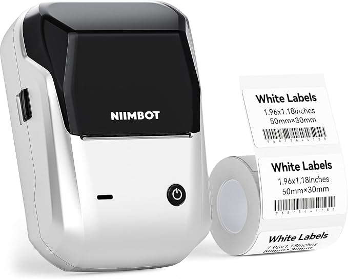 NIIMBOT B1 Label Maker Machine with Tape for Home and School, Silver Gray | 2 Inch Portable Label Printer Bluetooth Thermal Sticker Printer for Small Business Labeling, Compatible with Phones & PC