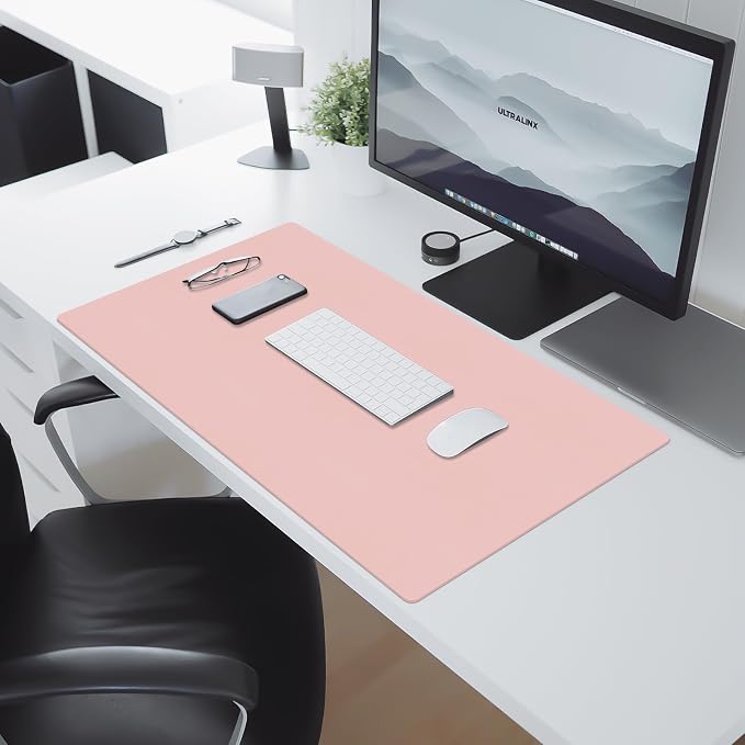 Leather Desk Pad Mat, Pink Desk Mat, 23.6" x 13.7" | Non-slip and Waterproof Computer Mat, Desk Protector for Office/Home, Desk Accessories for Women