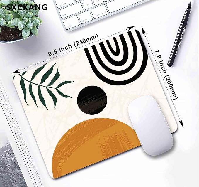 Boho Mouse Pad, Square Personalized Premium Texture Custom Computer Cute Mouse Pad Design,Women Mousepad with Washable Cloth Non-Slip Rubber Base for Office, Beige Modern Aesthetic