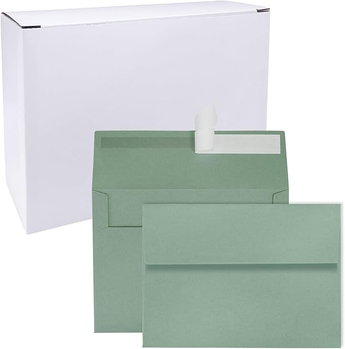 Winlyn 100 Pcs Sage Green A7 Invitation Envelopes 5 1/4 x 7 1/4 Square Flap Envelopes Self Seal 73lb for Wedding Shower Birthday Graduation Mailing Invitation Announcement 5 x 7 Greeting Cards Photos
