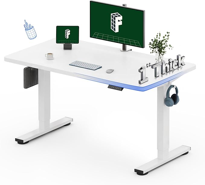 FLEXISPOT One-Piece Electric Standing Desk, 48 x 24 Inches Adjustable Desk with Seamless Desktop, Memory Controller Height Adjustment (White Frame + White Desktop, 2 Packages)
