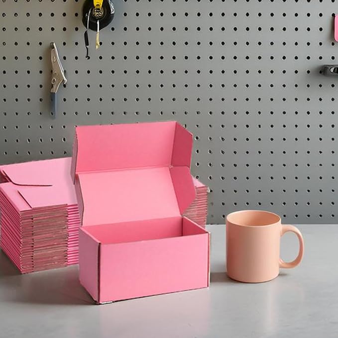 Small Shipping Boxes 8x4x4 Inches – Pink Corrugated Cardboard Boxes (20-Pack) for Mailing, Packing, Small Business & Gift Packaging - Recyclable & Sturdy