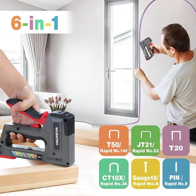 WORKPRO 6-in-1 Staple Gun, Manual Brad Nailer with 4000 Counts Staples | Upholstery Stapler Nail Gun for Fixing Material, Decoration, Carpentry, Furniture, Doors and Windows