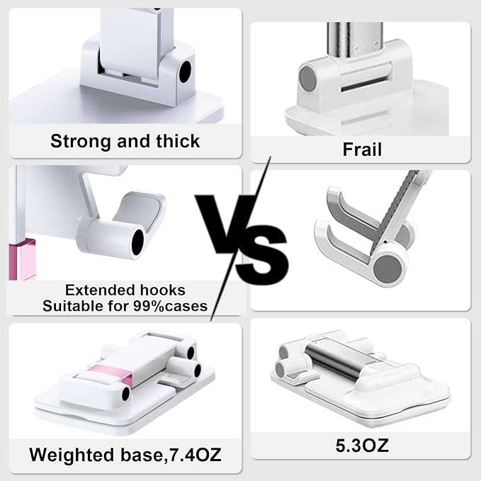 Cell Phone Stand Cute Mobile Holder For iPhone Desk Office Accessories | for thick cases; Under 12" Tablets, e-readers; Folds flat; Anti-slip; Weighted base