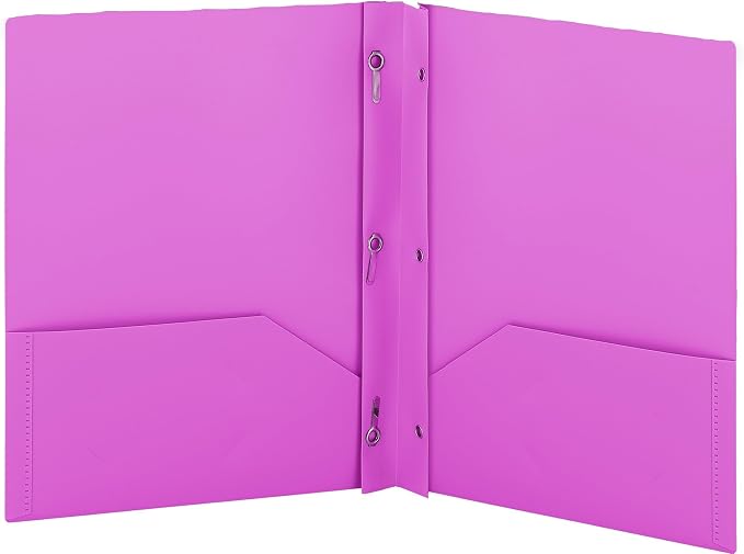 Plastic Folders with Pockets and Prongs Purple - Two Pocket Folder with Brads - 3 Prong Folders with Pockets for Letter Size Sheets, Also Available in Blue, Green, Red, Pink, and Grey, 1 Pc –by Enday