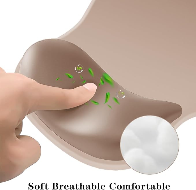 Mouse Pad with Wrist Rest,Ergonomic Mouse Pad with Comfortable Gel Wrist Rest Support and Non-Slip PU Base for Easy Typing Pain Relief, Durable and Washable (Khaki‌ Apricot)