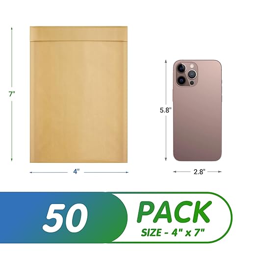 Kraft Bubble Mailers 4 x 7 Inch Natural Brown, Padded Envelopes Self Seal, Pack of 50, Bubble Lined Kraft Paper Mailing Envelopes for Shipping