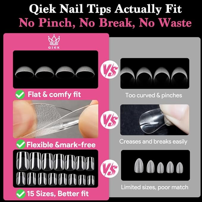Short Square False Nail Tips, 15 Sizes 510 PCS Clear French Press On Fake Nail Soft Pre-shaped Half Matte Full Cover Gel Nail Tips Extensions Thick Long Lasting for DIY Beginners & Salon Manicure