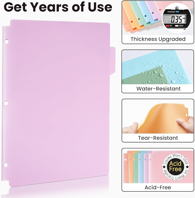 Sooez Plastic Folders with Pockets and Tabs, 6 Pack Pocket Folders with Writable Label Stickers, Fits 3-Ring Binder, Holds Letter/A4 Size Paper, Back to School Office Filing Supplies, Pastel Colors