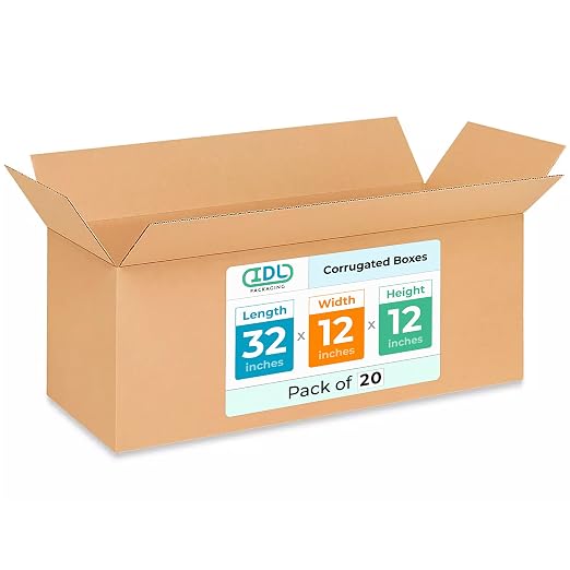 Long Shipping & Moving Boxes 32"L x 12"W x 12"H (20-Pack) - Extra Strength 200 lb vs Regular - Corrugated Packing Boxes Made in USA - Heavy Duty Moving Box - Cardboard Packing Box by IDL Packaging | Extra Strength 200 lb vs Regular - Corrugated Packing...