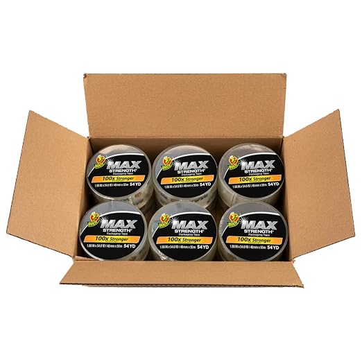 Duck Max Strength Clear Packing Tape Refills – 12 Rolls of Maximum Strength Heavy Duty Packaging Tape for Shipping & Moving, Strong Packing Tape for Boxes, 1.88 Inch x 54.6 Yards, Clear (287734)