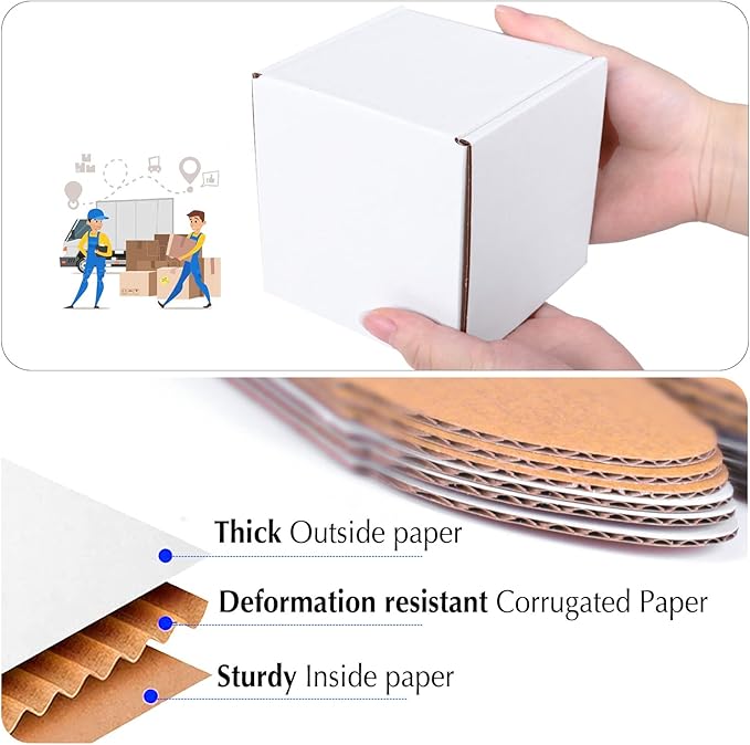 4x4x4 White Cardboard Boxes - 30 Pack Small Shipping Boxes for Business Mailing, Corrugated Packaging