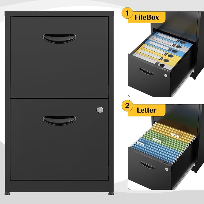 SteeLoong 2 Drawer File Cabinets,Metal Office File Cabinet with Lock,Black | Filing Cabinet for Home Office,Vertical Modern File Cabinet Office Two Drawers for Hanging Letter,Assembly Required