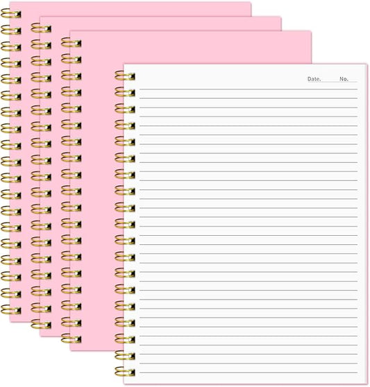 Lined Spiral Notebook B5 Pink Hardcover Notebooks for Work -7.48" X 10.18" 4 Pack 7MM College Ruled,160 Pages 100GSM Thick Paper for Note Taking School Office Supplies