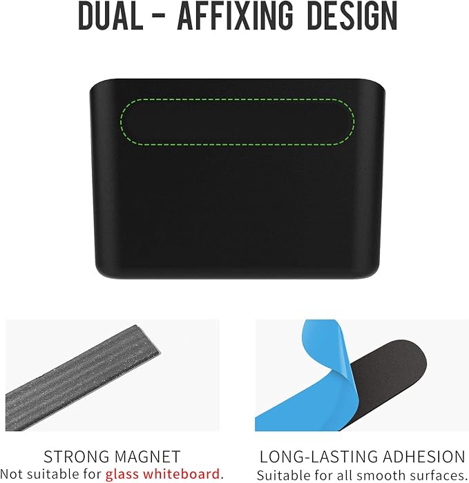 loukin Magnetic & Adhesive Marker Holder, Whiteboard Accessory Tray, Black | 5.3" × 2.2", Holds 1 Eraser and 8 Markers, Supports up to 3.3 lb, 2 Mounting Options, Fits Glass and Refrigerators