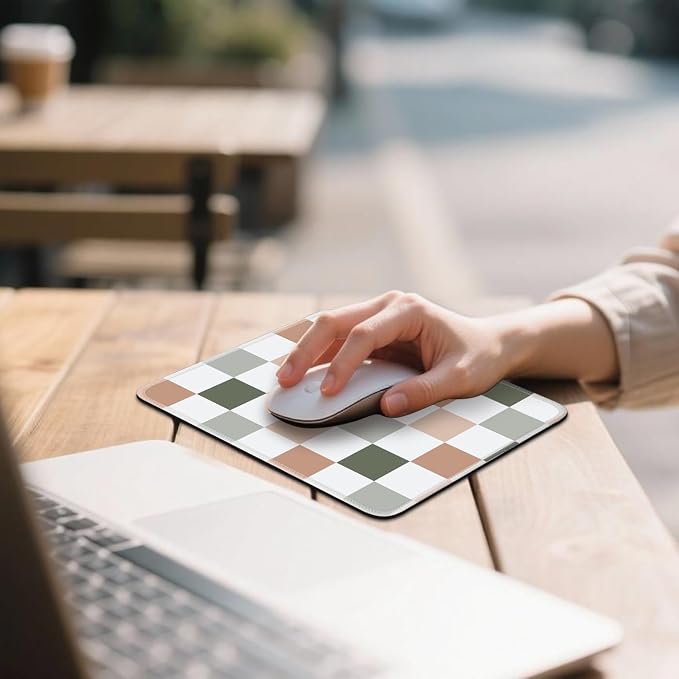Mouse Pad for Desk with Stitched Edge, Premium Cute Washable Mouse Pads. Computer Mousepad with Non-Slip Rubber Base, Mousepads for Laptop, 9.25x7.75x0.12 inch (Muted Checkers)