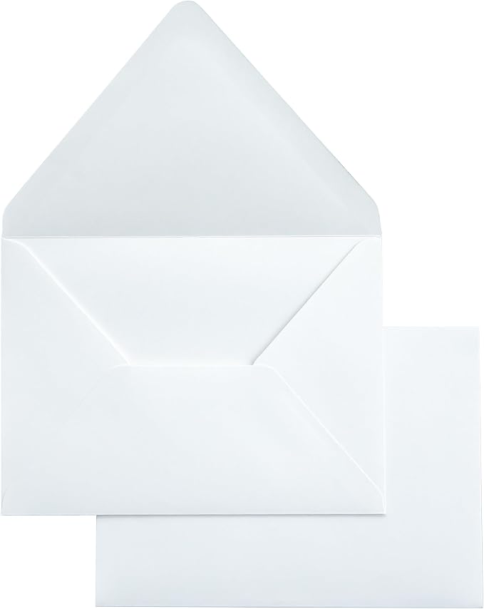 PONATIA 50PCS A7 Euro Flap Envelopes, Pefect 5 x 7 Cards White Envelopes for Weddings Invitation Cards, Christmas Gift Cards, Acrylic Invitations, Photos (No Liner)