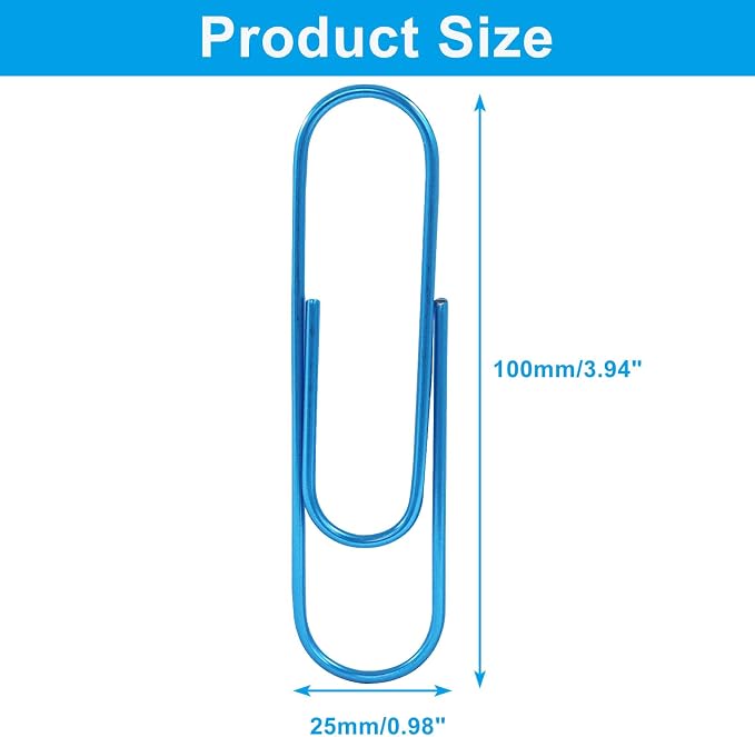 4 Inch Jumbo Paper Clips, Blue, 15Pcs | Coated Large Reusable Big Paperclips for Office, School, Home Document Organizing