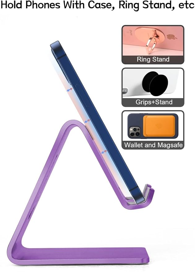 Aoviho Cell Phone Stand for Desk, Aluminum Phone Holder,Purple | Built to Last, Hands-Free Viewing, Fits iPhone 17/16/15 Series & Samsung Galaxy, Ideal for Home & Office
