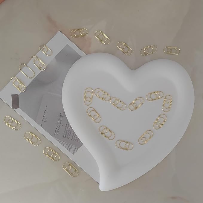 100 Pack Love Heart Shaped Paper Clips, Mini Paperclips Papers, 0.8inch Small Paper Clips for Office School Home Desk Organizers (Gold)