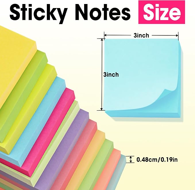 30 Pads Sticky Notes 3x3, Self-Stick Pads Bulk Bright Colors, School Supplies, Office Products, 50 Sheet/Pad
