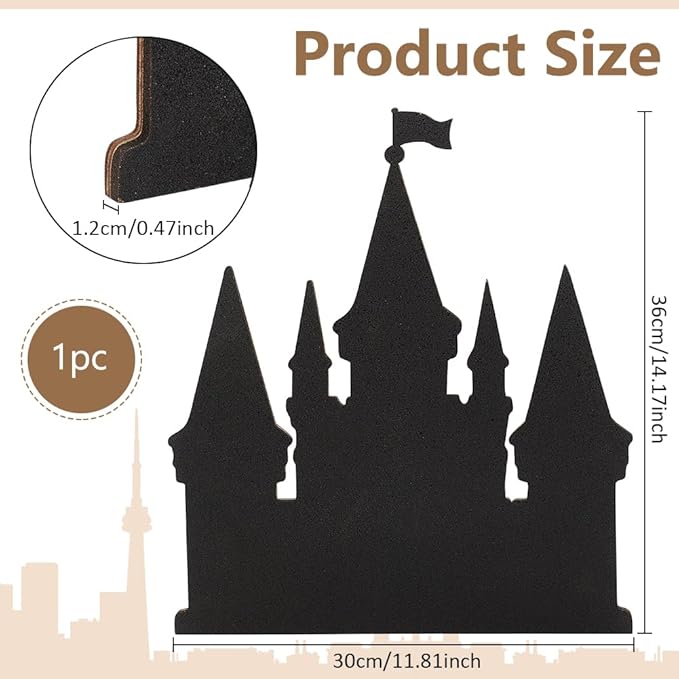 BENECREAT Black Castle Pin Board Cork Board, 14.2x11.8Inch Bulletin Display Board Wall Mounted Cork Board for Brooch Pin Collection Display, Office Home and School Decor