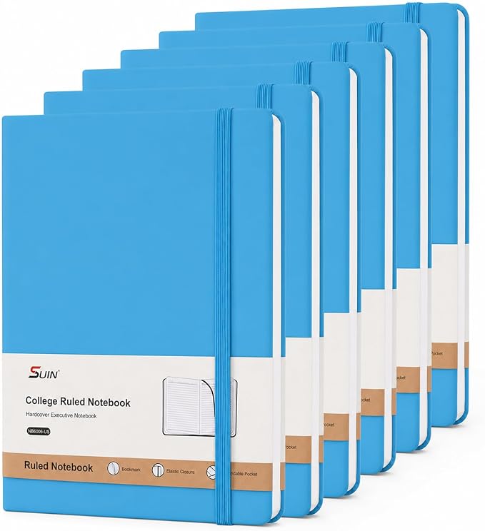 Hardcover-Journal-Notebooks, A5 Lined Journals Notebook for Writing 200 Pages, 8.2 x 5.5 inch, Classic Ruled Notebooks for Work/Travel/College (Light Blue - 6 Pack)