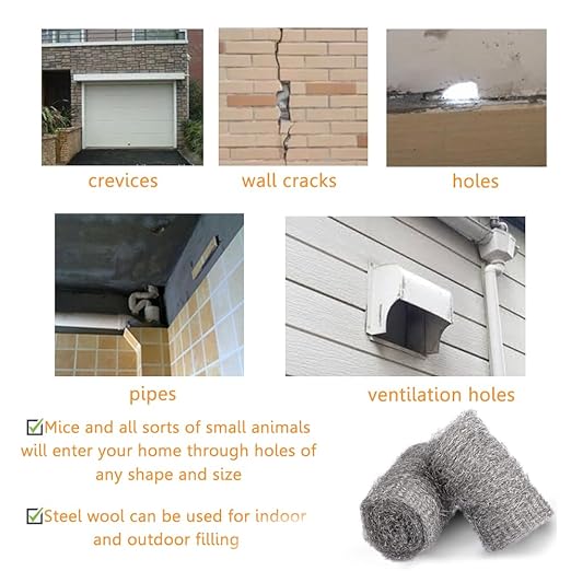Bulk Steel Wool Roll Kit, Coarse Wire Wool Hardware Cloth Wholesale Packaging, Gap Blocker, Keep Mice Away from Holes/Siding/Pipeline/Vents in Garden, House, 15 Pack × 1.6FT