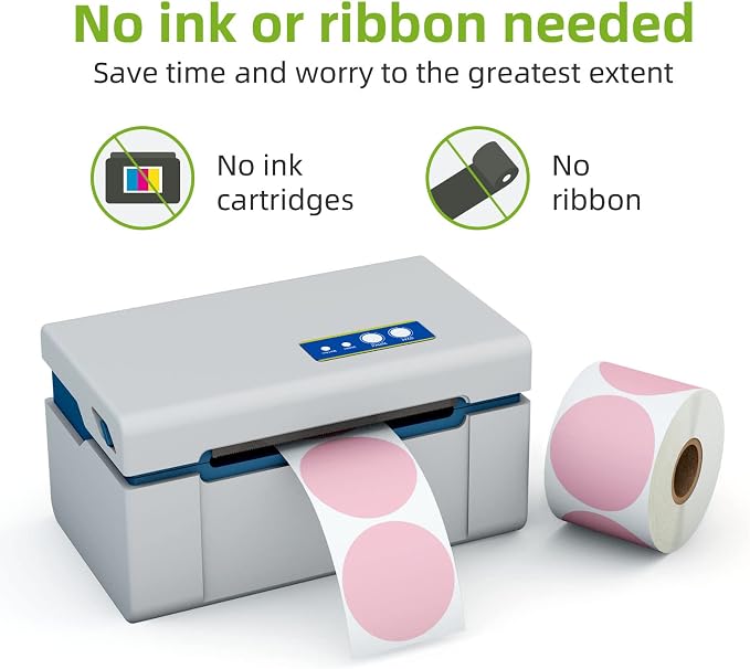 2" Pink Circle Direct Thermal Labels, Self-Adhesive Round Direct Thermal Stickers, Multi-Purpose Roll Sticker Labels for DIY Logo Brand Design, QR Code, Name Tag(1 Roll, 750 Labels)