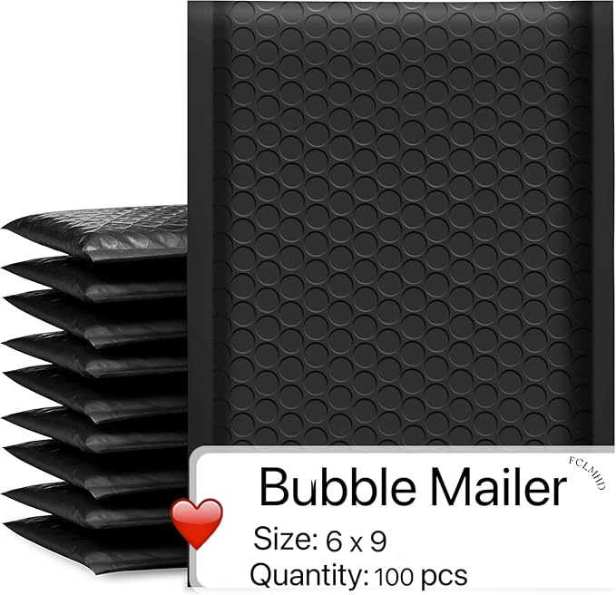 FCLMHD 100pcs 6x10 Inch Poly Bubble Mailers Waterproof Envelopes Shipping Envelopes Bags Black Padded Bubble Envelopes for Shipping/Packaging/Mailing Self Seal(100, 6x10)