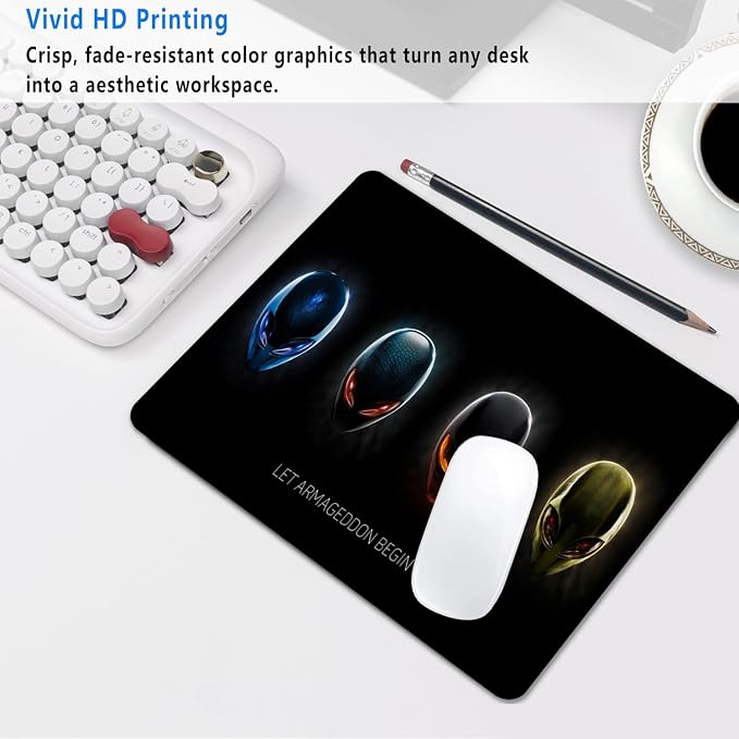 Alien Mouse pad, Personalized Design sci-fi Computer Mouse pad | Personalized mousepad with extraterrestrial sci-fi head graphic. Premium smooth fabric surface, 3mm cushion & rubber base.