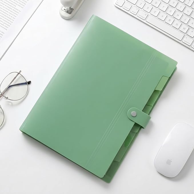 SKYDUE Expanding File Folder, Accordion File Organizer with 8 Pockets, Expandable Document Paper Receipt Holder for School Office Hospital, Letter/A4 Size Olive Green