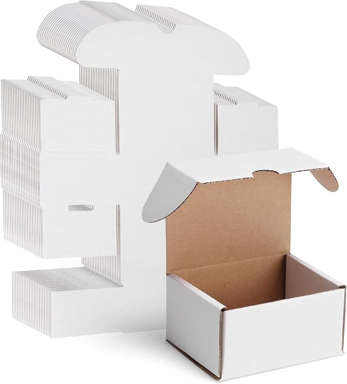 WIFTREY 50 Packs 4X3X2 Small Shipping Boxes, White 4 x 3 x 2 inches Corrugated Cardboard Box for Packaging Small Business, Card Boxes, Mailer for Storage