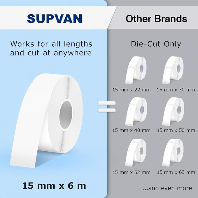 SUPVAN E10 Bluetooth Label Maker Machine with 3 Tapes, Green Bundle | Fits Continuous & Die-Cut Waterproof Label, Easy App Editing, Rechargeable, Inkless, for School, Home, Kitchen, Office